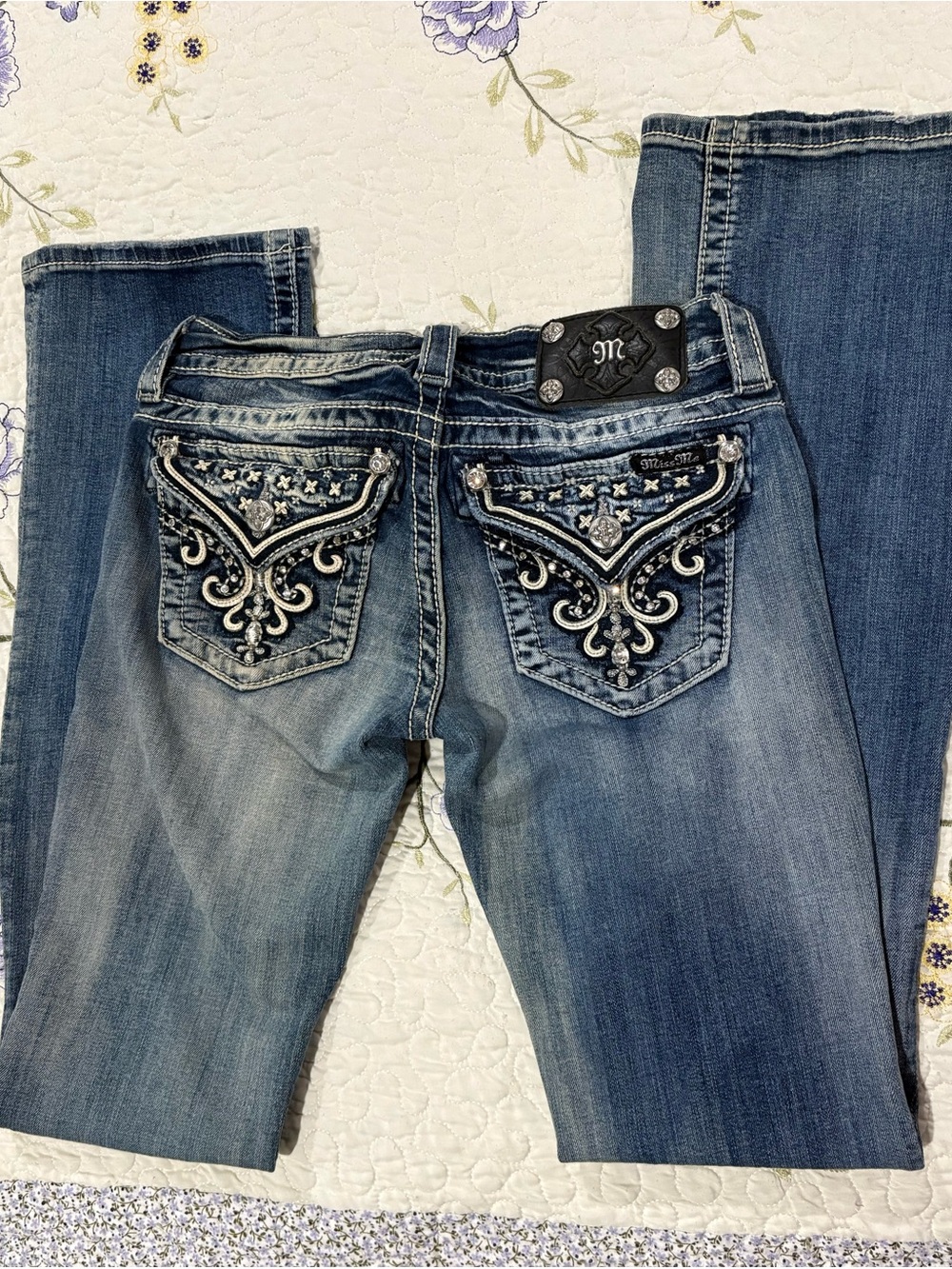Miss Me Women's Light to Medium Blue Wash Embellished Bootcut Jeans